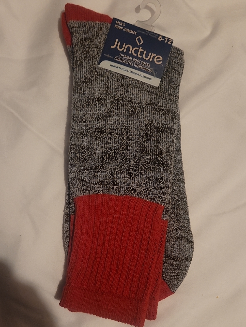 Lands' End Men’s Athletic Thermal Socks - Gray with Red Accents